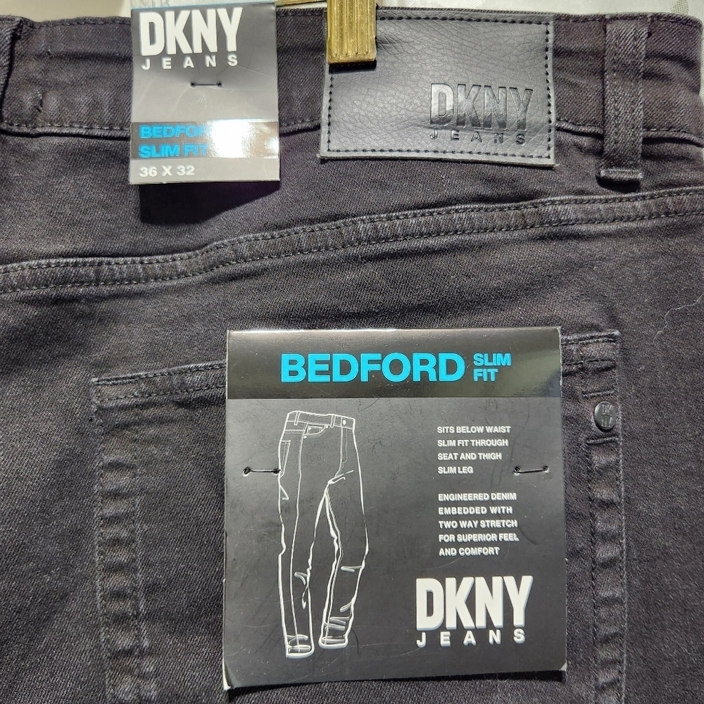NEW DKNY Bedford Men's Slim Fit Straight Leg Black Rinse Denim Jeans (36x32) - Picture 8 of 16
